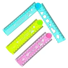 Getrays 3個入り 30cm 透明 折りたたみ 定規、明るい色 12インチ フレキシブル プラスチック ちょくしゃく折り畳み 定規 定規 教育用 折尺 明確なスケールの測定ツール 学生 教師 学校事務室での使用