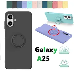 Galaxy A25 5G SC-53F/au/SoftBank用 硬質シリコン ソフト リング付き バックカバー 保護ケース 衝撃吸収 落下防止 スタンド (ブラック、ネイビー、グレー、オレンジ、イエロー、ミントグリーン、ピンク、レッド、パープル)10色選択