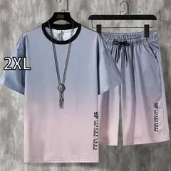 [2XL]メンズ ファッション 服 男性用 オシャレ シンプル 大人 かっこいい 大きいサイズ ストリート 紳士服 夏 冷感 半袖 T シャツ 薄手 カジュアル スポーツ パンツ スーツ セット