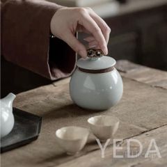 汝窯 青釉 青瓷 砧青磁 ティーストレージコンテナ 物入れ 茶倉 茶缶YEDA1342