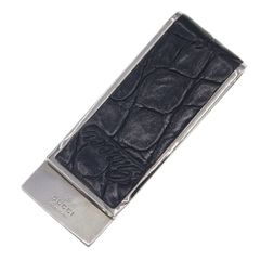 GUCCI マネークリップ GGシマ ブラックレザー ×シルバー 札バサミ美品