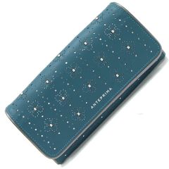 未使用新品 アンテプリマ ラインストーン花柄レザー 二つ折り財布 ブルー 未使用新品 アンテプリマ ラインストーン花柄レザー 二つ折り財布