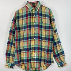 古着 90's/90年代 ラルフローレン RALPH LAUREN 長袖シャツ ボタンダウン ロゴ刺繍 ワンポイント  イエロー マルチカラー メンズ