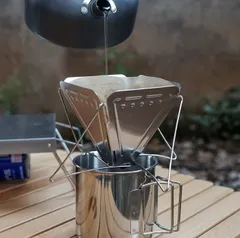 (257) 折りたたみ コーヒードリッパー ステンレス ドリップ 携帯 珈琲 ドリッパースタンド アウトドア キャンプ ソロキャンプ ソロ BBQ 野外 Mt.happy/マウントハッピー