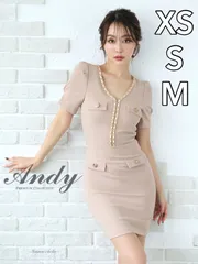 ベージュ [ON2827-B-2402] XSサイズあり【ANDY/アンディ】ワンカラー/ チェーン/ バックリボン/ 袖あり/ 半袖/ タイト/ ミニドレス/ キャバドレスナイトドレス/ ワンピース