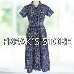 USED FREAKS STORE ロングワンピース 花柄ブルー 半袖 裏地有 古着 軽め レディース フリークスストア
