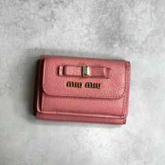miu miu ミュウミュウ / マドラスフィオッコクリスタルウォレット 三つ折り財布 マドラスレザー リボン ビジュー ピンク 5MH021 ROSA