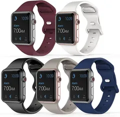 AUSOJOY 5本セット Apple Watch 交換バンド シリコン製 スポーツバンド( 黒/白/ストーングレー/ワインレッド/紺青,  38mm/40mm/41mm S/M)