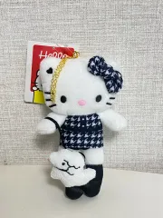 ハローキティ ぬいぐるみ 千鳥格子柄 お花をつけたハローキティと千鳥格子のデザインを令和版に