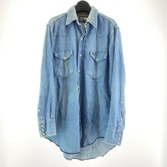 【中古】80s Wrangler USA製 長袖ウエスタンシャツ ブルー 15 1/2×32 ラングラー[17]