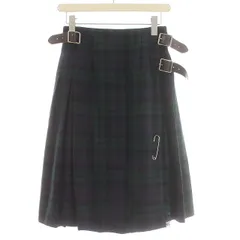 オニール オブ ダブリン O'NEIL OF DUBLIN ラップスカート ウール チェック 巻き スカート ひざ丈 プリーツ 8 S相当 グリーン 緑 /☆G