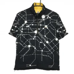 ルコックゴルフ 中綿半袖ブルゾン 黒×白 総柄 裏イエロー無地 ハーフジップ  メンズ M ゴルフウェア le coq sportif