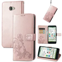GejinFans に適用する京セラ BASIO4 KYV47 ベーシオ4 かんたんスマホ2 A001KC フリップケース レザー手帳型携帯電話ケース ローズゴールド花柄 カードスロット キックスタンド