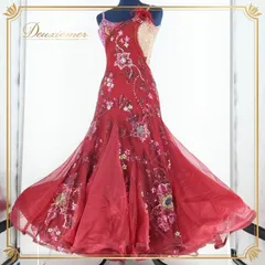 社交ダンス 衣装 スタンダード ドレス スタンダードドレス ワンピース ワインレッド レッド系 フリル パーティ デモ 競技 高級感 上品 おしゃれ スカート 膨らむ 深い赤色 華やか 3枚重ね クラシック エレガント edda hsu エダスー 美しい