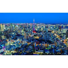 絵画風 壁紙ポスター (はがせるシール式) -地球の撮り方- 東京タワーを一望、六本木ヒルズ展望台「東京シティビュー」からの夜景 キャラクロ C-ZJP-104W2 (ワイド版 603mm×376mm) ＜日本製＞ ウォールステッカー お風呂ポスターのサムネイル