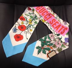 ★2058 大人気！ GUCCI グッチ フローラ 花柄 ネックボウ シルク スカーフ