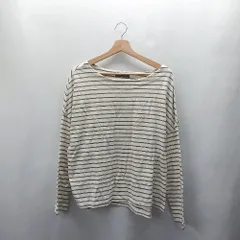 ◇ ⊂ nano universe ナノ ユニバース 綿 ボーダー柄 長袖 Tシャツ サイズF アイボリー系 レディース E  【1410290038796】