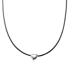 【シルバー × フリーサイズ】[Cream dot. クリームドット公式] ネックレス レディースステンレス製 金属アレルギー つけっぱなし サージカルステンレス チェーン ハート 小さめ ぷっくり メタル フリーアジャスター コード 紐 小粒 大人