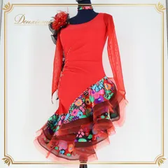 【美品 日本製 社交ダンス衣装】レッド in the MOOD インザムード ラテン ドレス ワンピース 赤 黒 ブラック デモ 競技用 社交ダンス 衣装 モダンドレス ラテンドレス 赤 黒 ラテン 社交