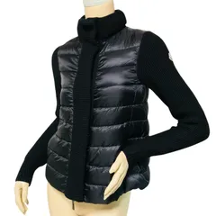 美品★MONCLER・モンクレール MAGLIA CARDIGAN レディース ブランドアイコンワッペン付 ダブルジップスナップボタン比翼仕立て ニット切替し ダウンジャケット(XS/S相当)レディースダウンジャケット ブラック カジュアル 秋冬物