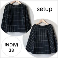 【美品♪】INDIVI チェック柄　ブラウス/スカートセットアップ