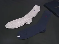 ■新品■未使用■ POLO RALPH LAUREN ポロラルフローレン コットン×ウール ソックス 靴下 2足セット ネイビー系×グレー系 DJ1294