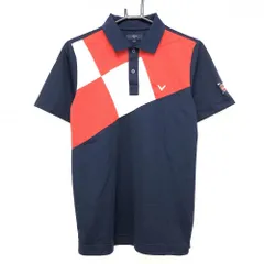 【超美品】キャロウェイ 半袖ポロシャツ ネイビー×レッド×白 トリコロール メンズ M ゴルフウェア Callaway