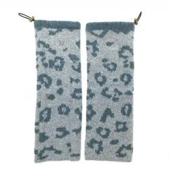 【超美品】ゾーイ ニットレッグウォーマー ライトグレー×スモーキーブルー 総柄 羊毛混 ドローコード レディース 1098(F) ゴルフウェア ZOY