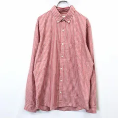 古着 ギャップ GAP シャツ ボタン留め ストライプ ボタンダウン 長袖 ロングスリーブ 胸ポケット 綿100% コットン M ピンクレッド系 赤系 メンズ