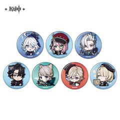 原神・公式　ちびキャラ缶バッジ　ヌヴィレット　リオセスリ　リネ　リネット　フレミネ