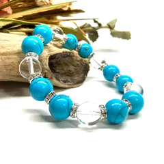 ターコイズ&水晶 パワーストーン ブレスレット 12mm (シルバー) #1 メンズ・レディース 男性・女性  数珠  □