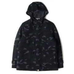美品 A BATHING APE ア ベイシング エイプ コート カラーカモ 猿迷彩 メルトンウールコート ブラックカモ 黒 XL アウター ジャケット ストリート ブランドのサムネイル