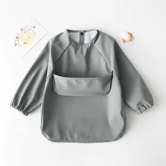 ☆ 上段ポケット×ダークグレー ☆ L ☆ ベビー お食事エプロン 撥水 長袖 babybib483 食事 エプロン 長袖 ベビー お食事エプロン スタイ お食事スタイ 食事用エプロン キッズエプロン 食事エプロン 男の子 女の子 無地 撥水 はっ水 赤ちゃん