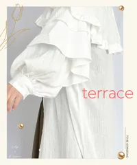 4.新品タグ付き♡この春のトレンド♪ terrace テラス ケープカラーフリルボリュームスリーブ長袖ロングシャツワンピース♡ワンピース シャツワンピース オフホワイト 白ワンピース