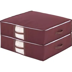 アストロ 収納ケース 羽毛布団用 シングルサイズ ブラウン 2個組 不織布 持ち手3か所 透明窓付き 618-32 1