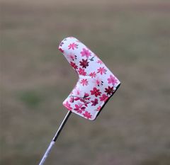 【大人気新製品1点】オシャレ桜さくらゴルフピン型パターカバー磁石開閉白色