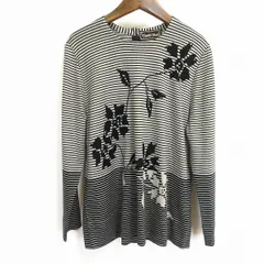 #a サイトウトヨコ 斉藤都世子 ニット セーター ベージュ 黒 長袖 ボーダー 花柄 バックファスナー 美品 レディース [942816] k01のサムネイル