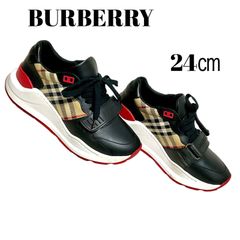 【正規品　レア品】　バーバリー　Burberry   Leather and Check Cotton  Sneakers  レザー&ヴィンテージチェック　コットンスニーカー　チェック　プリント　レースアップ　スニーカー　レディース　サイズ24㎝