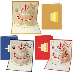 【迅速発送】バースデーカード 3枚セット 3D立体 誕生日 メッセージ ポップアップ グリーティング バースデ カード お誕生日 祝い 感謝 封筒付き (タイプD)