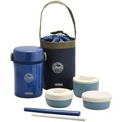 〔6個セット〕 〔THERMOS サーモス〕 保温弁当箱/ステンレス ランチジャー 〔ネイビー〕 縦型 軽量 コンパクト