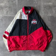 90s Champion ナイロンジャケット 刺繍ロゴ 赤 黒 3XL相当 A360