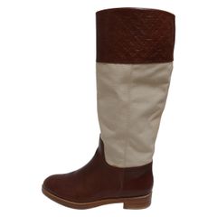 LOUIS VUITTON(ルイヴィトン) ロングブーツ 35 1/2 レディース - ダークブラウン×ベージュ モノグラム柄 レザー