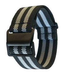 弾性ナイロン時計バンド　MNstrapタイプ　20mm　 モノトーンストライプ　黒バックル