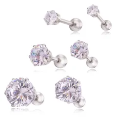 【シルバー 4/6/8㎜ 3ペアセット】[Adelina Style] ピアス レディース 人気 1粒 6爪 キュービックジルコニア スタッドピアス サージカルステンレス つけっぱなし イヤリング 金属アレルギー対応 両耳