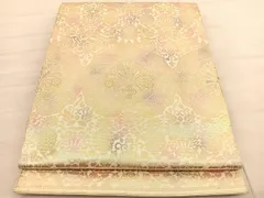 西陣服部織物正絹六通柄袋帯 手織純金箔こはく錦 蜀甲錦文様　新品 パールトン加工 花美人着物□西陣 服部織物謹製 六通柄袋帯 こはく錦 手工芸