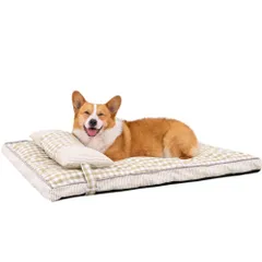 【新着商品】Bidason ベッド ペット クッション 猫 枕 セット チェック柄 スクエア 可愛い 綿麻風 通気 滑り止め 取り外し可能 洗える 小型 中型 キャット 犬 兼用 マット オールシーズン