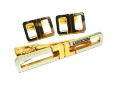 ■美品■ LONGINES ロンジン ネクタイピン カフスボタン カフリンクス アクセサリー 2点セット ゴールド系×シルバー系 DJ1888
