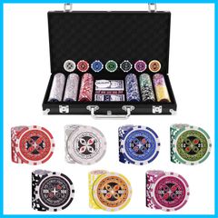 【特価商品】ポーカー チップ 300枚 ポーカーチップ カジノチップ ポーカーセット 数字入り トランプ付き GYMAX テーブルゲーム カジノセット (300枚-ブラック)