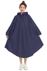 [BUQIREN] レインコート 自転車 レインポンチョ 大きいサイズ 通学 レディース メンズ 大きめ ロング リュック 透明バイザー 防水 雨具 雨カッパ キャンプ 携帯 通勤 ママ 保育園の送迎 袖あり 4XL ネイビー