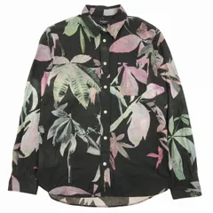 ポールスミスジーンズ Paul Smith JEANS ボタニカル 総柄 シャツ 長袖 花柄 プリント 柄シャツ カットソー ブラウス L 黒 ブラック 緑 ピンク マルチカラー メンズ